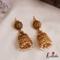 Pretty Antique Floral Peacock Motifs Jhumkas With Pearl Drops E1165 (Available In 2 Colors)