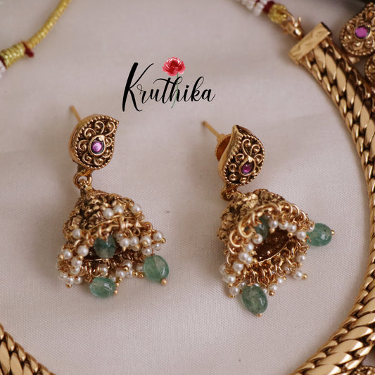 Elegant Jadau Manga Design Jalebi Style Necklace with Pastel Green Beads NC2043