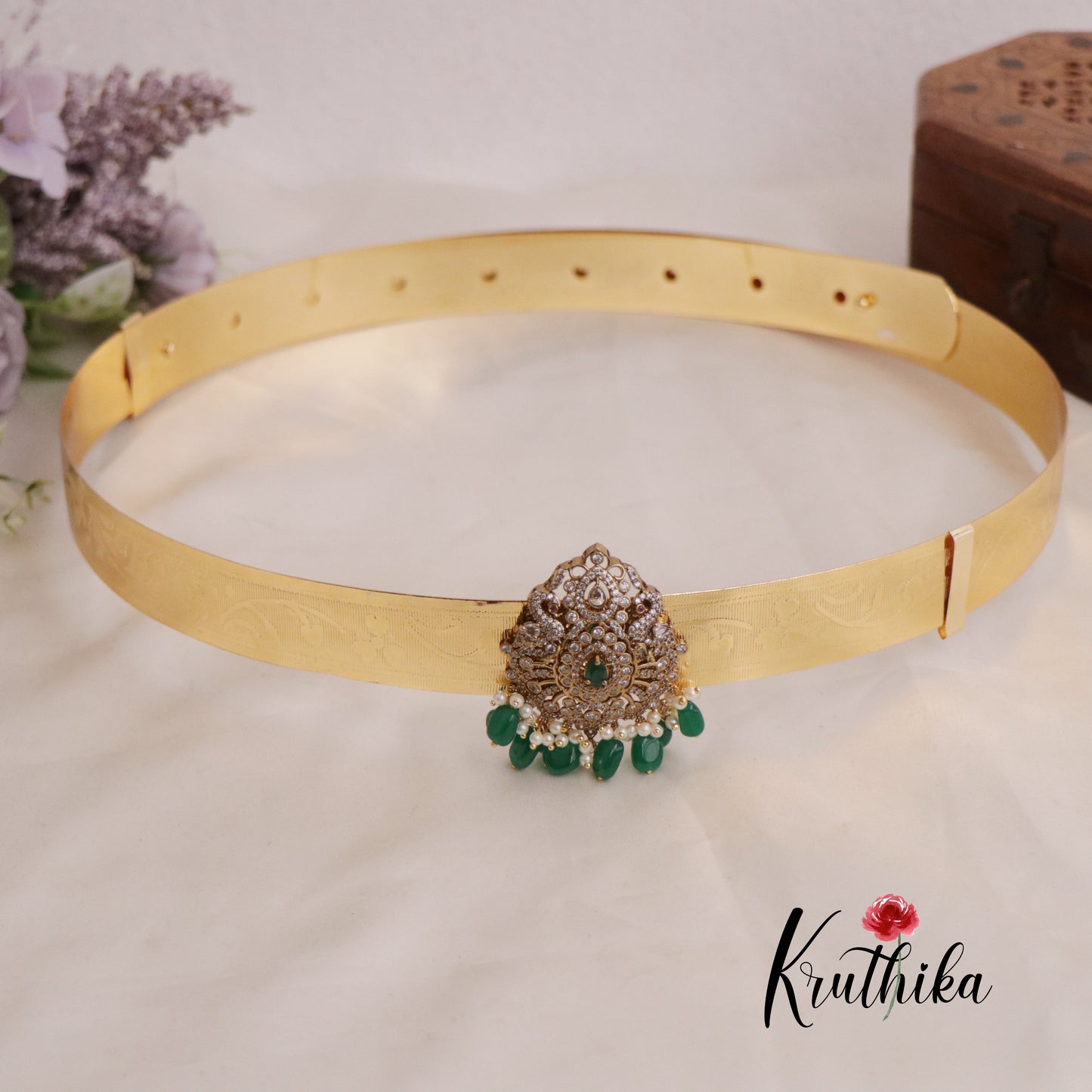 Classic Light Weight CZ Sparking Peacock Victorian Hip Belt V290