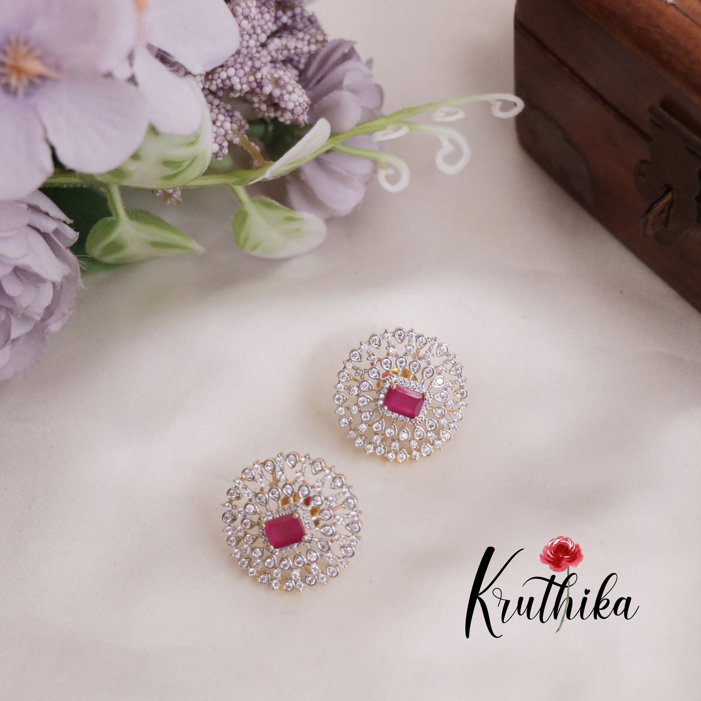 Trendy CZ Sparkling Ear Studs E740 (Available in 2 Colours)