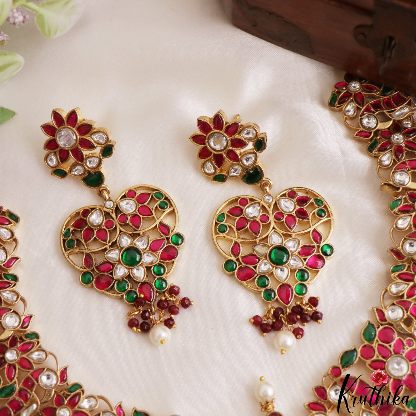 Stunning Peacock Floral Motifs Jadau Necklace With Pearl Bead Drops NC3191 (Available In 3 Colors)