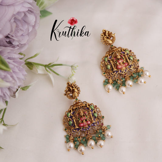 Beautiful Temple Lakshmi Pendant Necklace with Pearl Drops NC2422