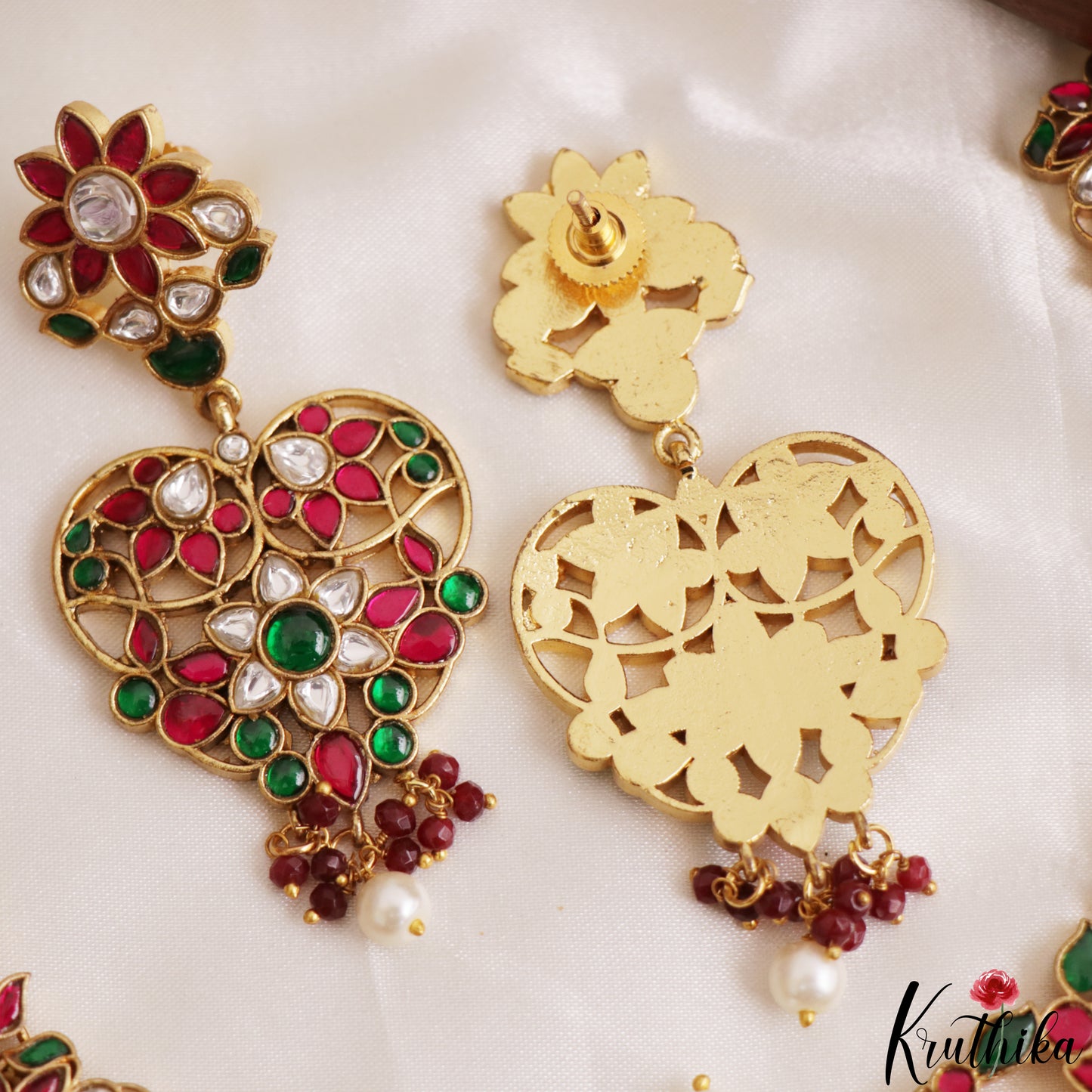 Stunning Peacock Floral Motifs Jadau Necklace With Pearl Bead Drops NC3191 (Available In 3 Colors)
