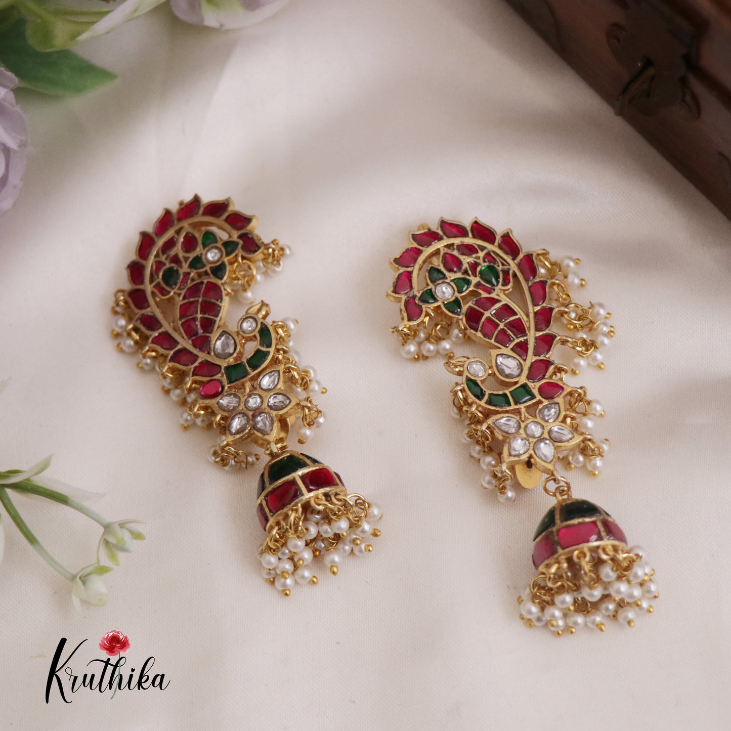 Beautiful Peacock Kundan Jadau Earcuff with Jhumkas E722