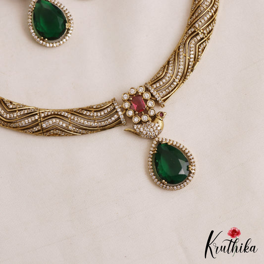 Elegant Peacock Teardrop Motifs Hasli CZ Victorian Choker NC3056