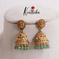 Elegant Kemp Lakshmi Jhumka with Green Beads Drops E741