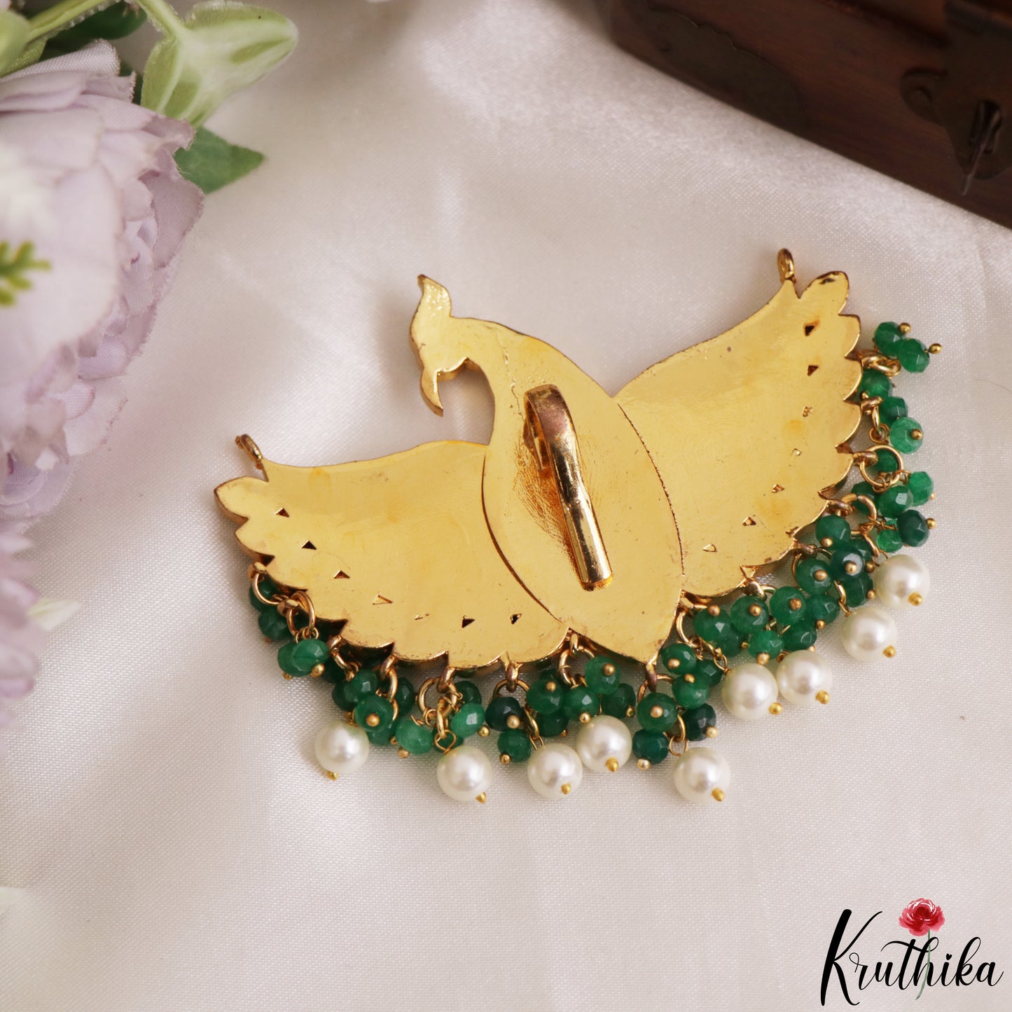 Stunning Peacock Motifs Jadau Pendant With Pearl Bead Drops PS306 (Available In 3 Colors)