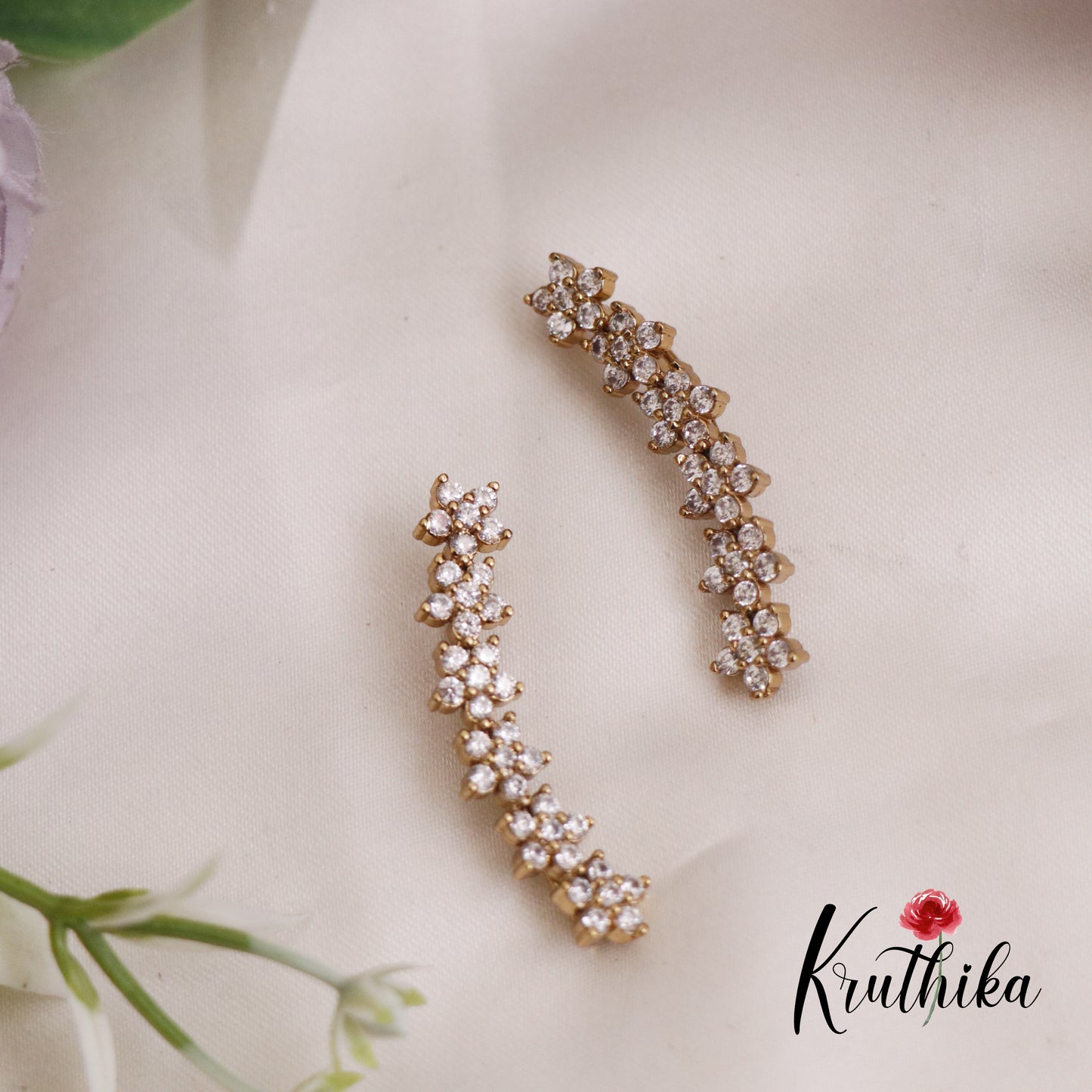 Trendy Dainty AD Stones  Ear climbers / Ear cuffs E719