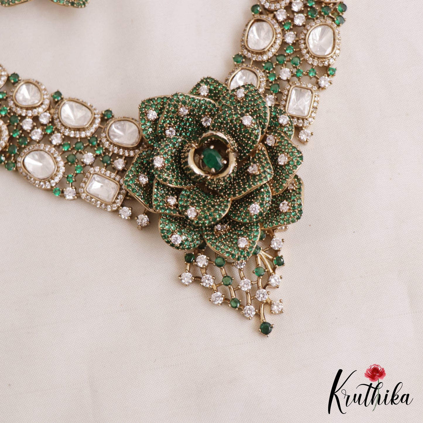 Stunning Rose Blossom Polki Victorian Necklace NC3057 (Available In 2 Colors)