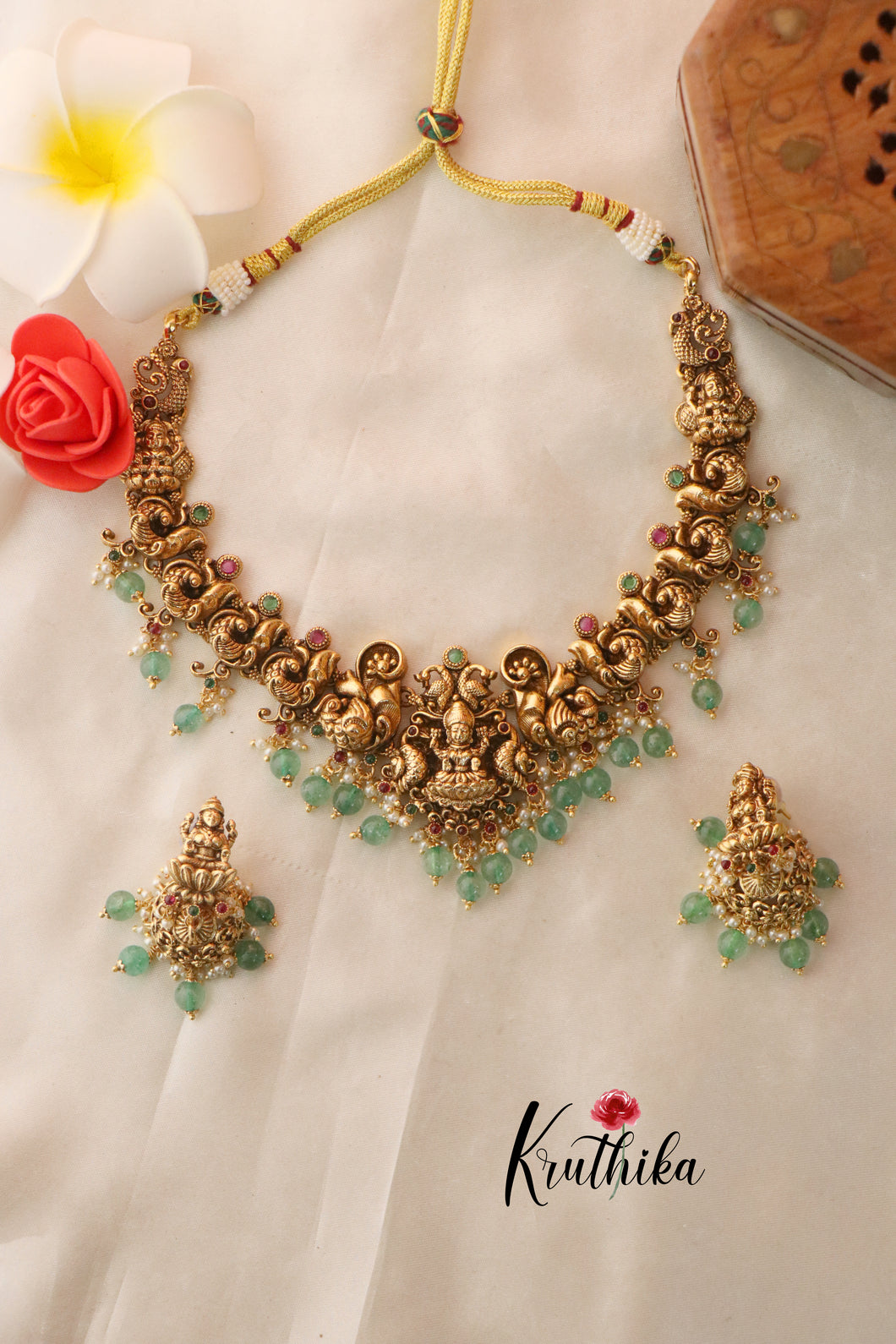 Elegant Lakshmi Necklace-Green Beads NC1306