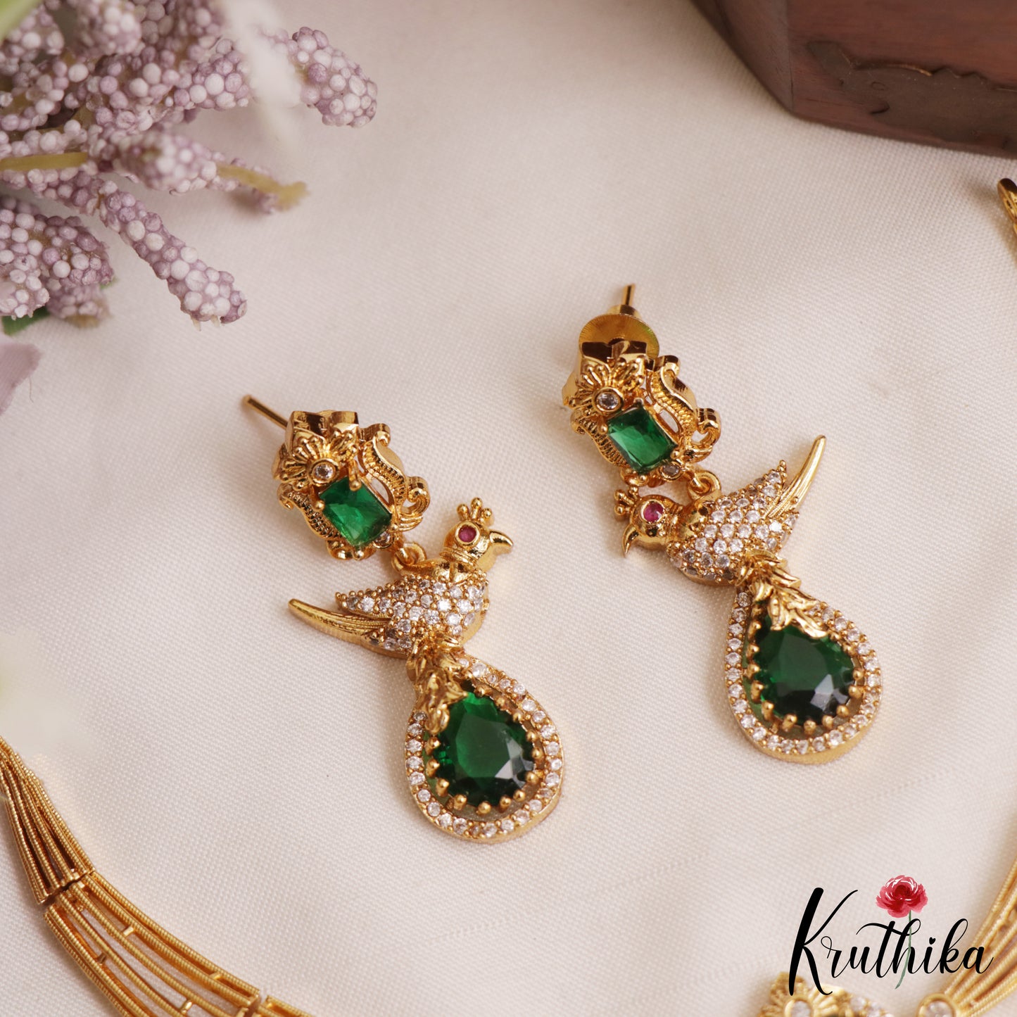 Beautiful Peacock Motifs CZ Victorian Hasli Necklace NC3058 (Available In 2 Colors)