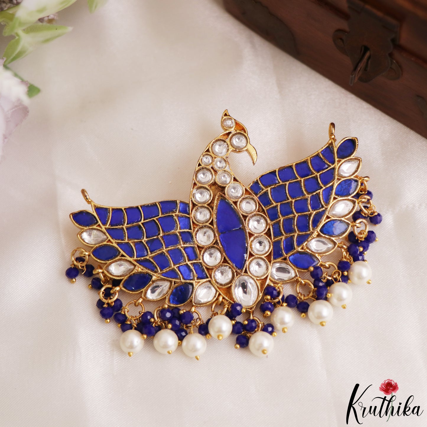 Stunning Peacock Motifs Jadau Pendant With Pearl Bead Drops PS306 (Available In 3 Colors)