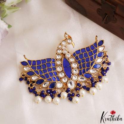 Stunning Peacock Motifs Jadau Pendant With Pearl Bead Drops PS306 (Available In 3 Colors)