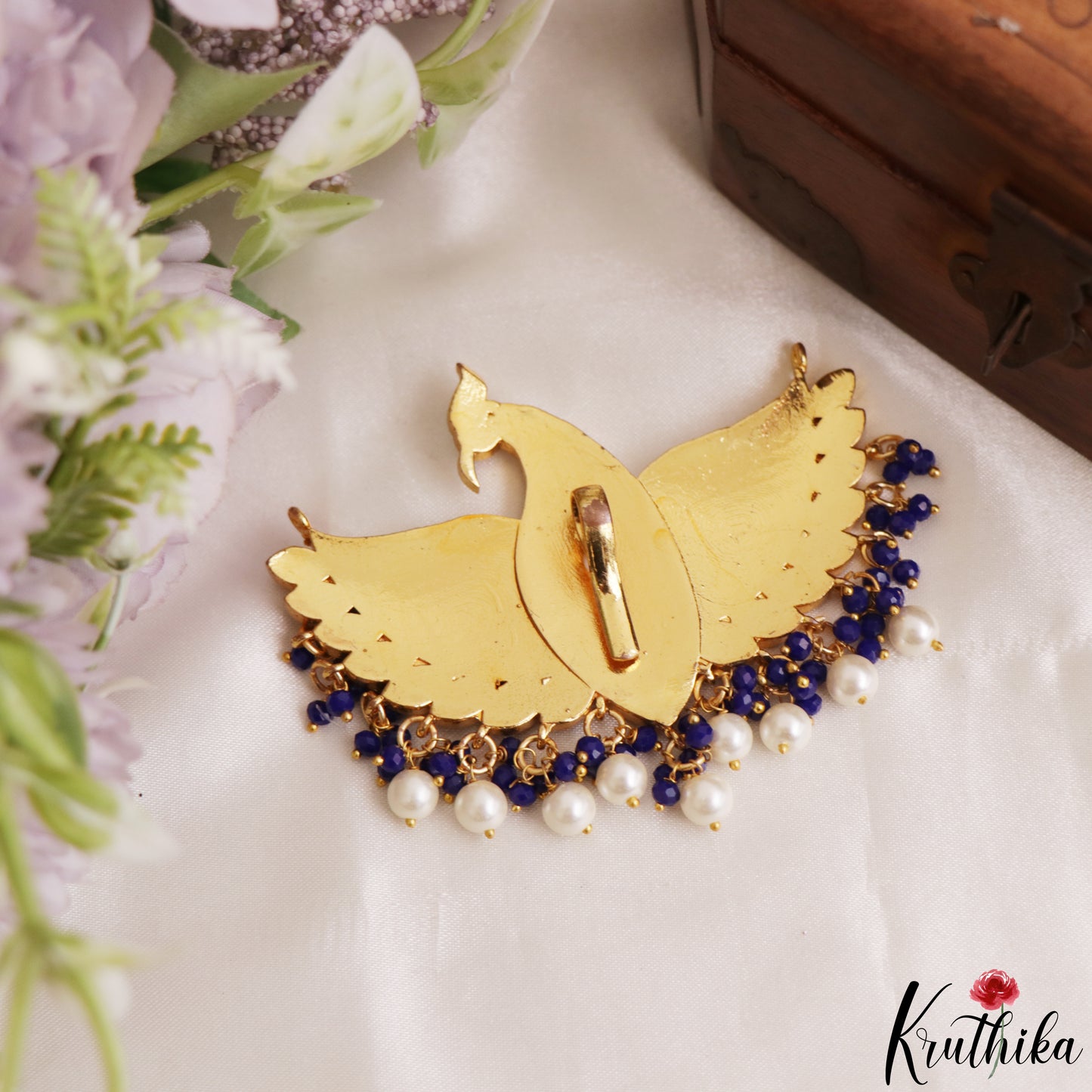 Stunning Peacock Motifs Jadau Pendant With Pearl Bead Drops PS306 (Available In 3 Colors)