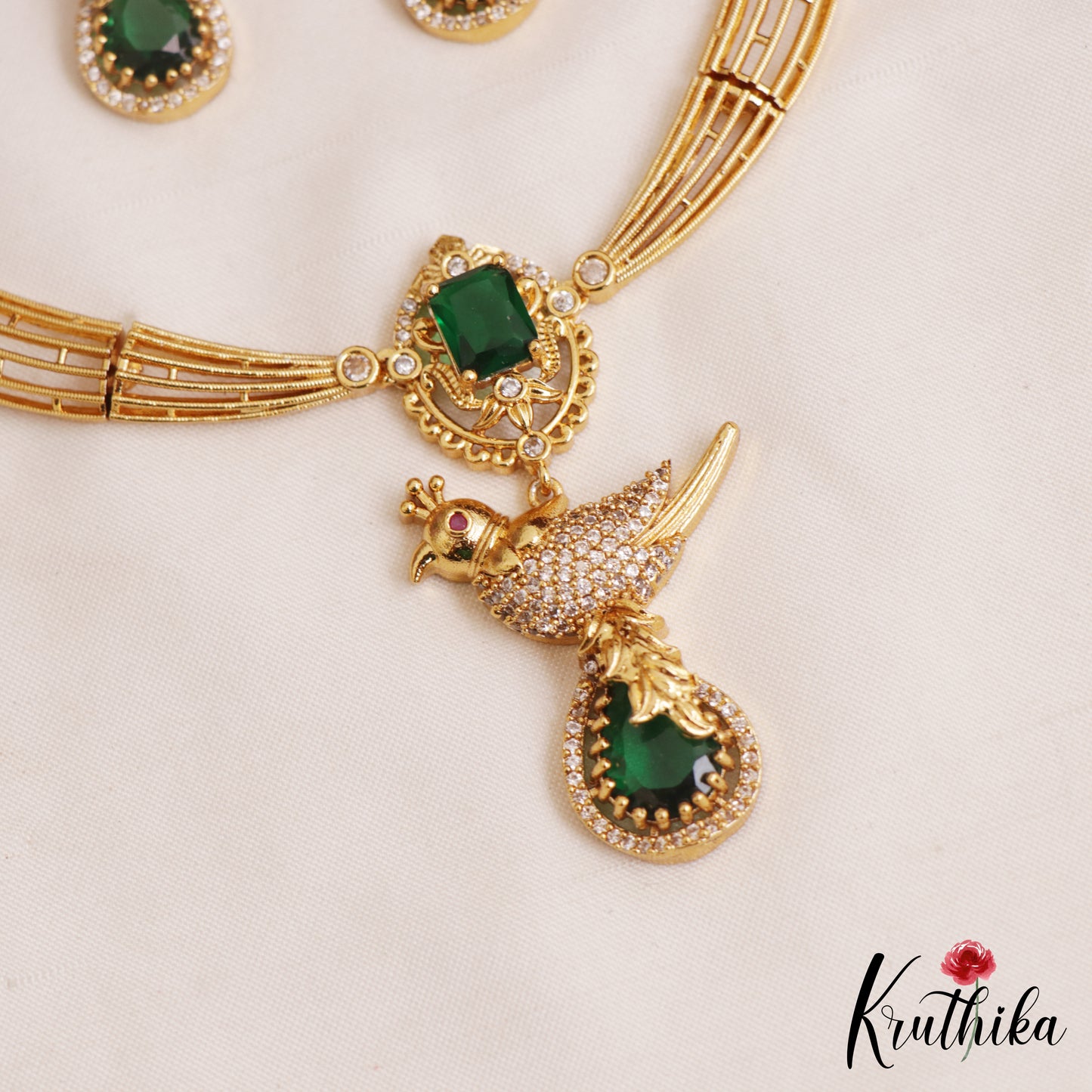 Beautiful Peacock Motifs CZ Victorian Hasli Necklace NC3058 (Available In 2 Colors)