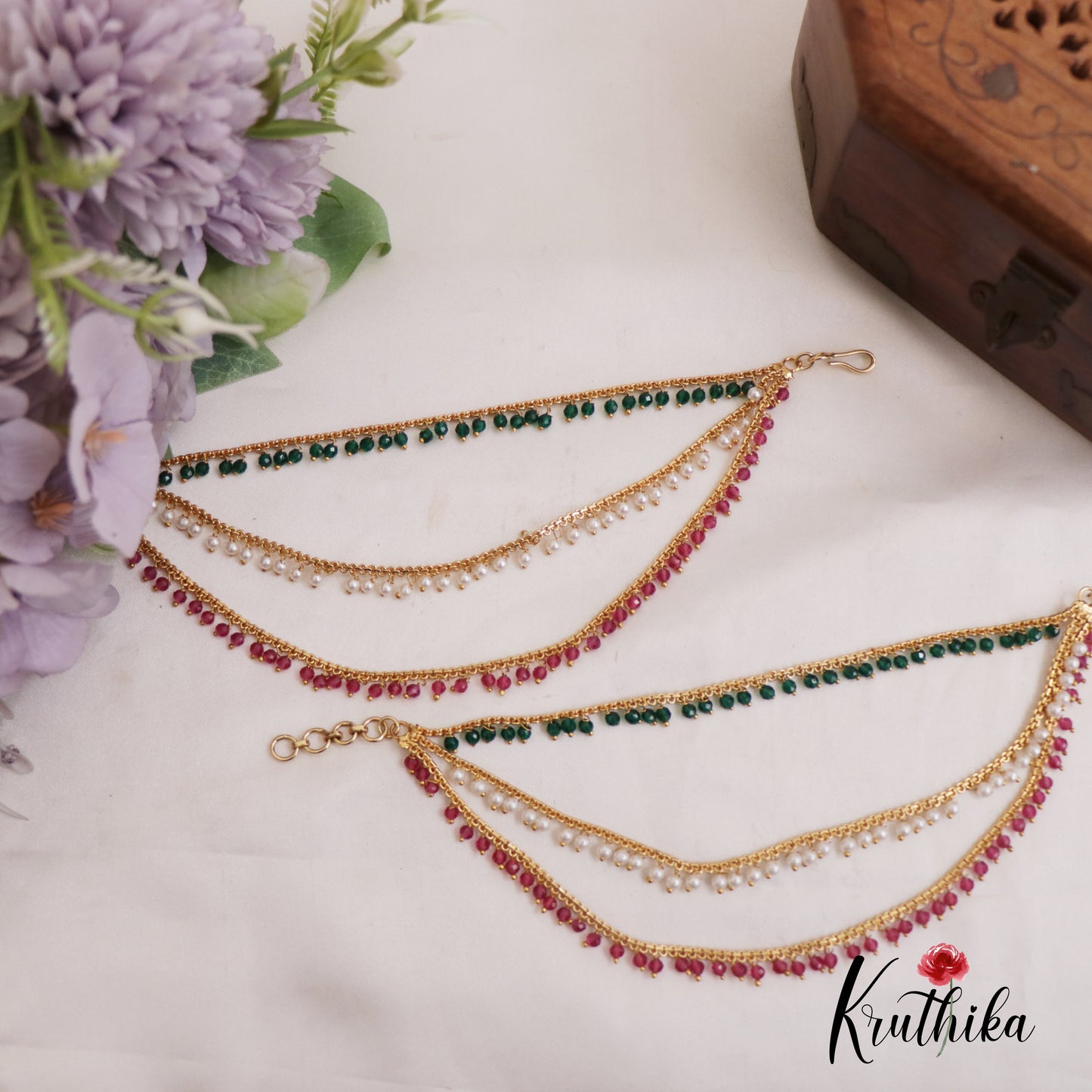 Trendy Pearl Beaded Multi Strand Earchain EC195 (Available In 2 Colors)
