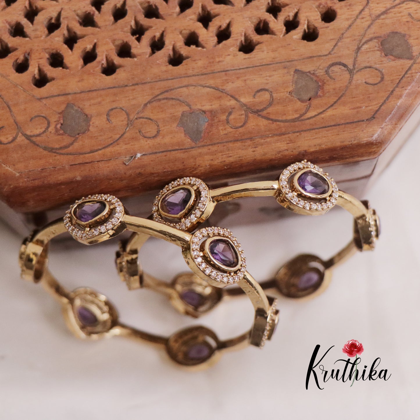 Trendy AD Victorian Bangles B235 (Set of 2 Bangles) (Available in 4 Colours)