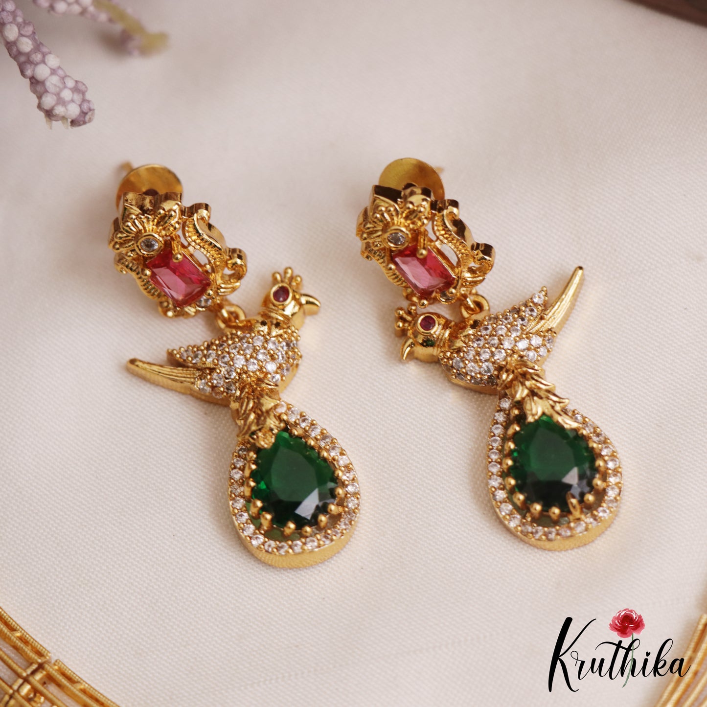 Beautiful Peacock Motifs CZ Victorian Hasli Necklace NC3058 (Available In 2 Colors)