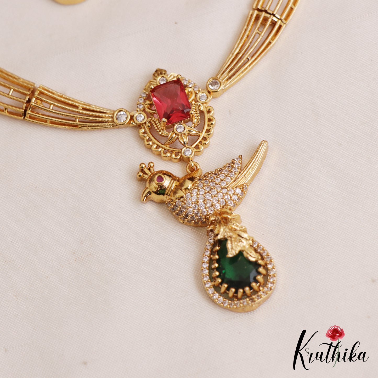 Beautiful Peacock Motifs CZ Victorian Hasli Necklace NC3058 (Available In 2 Colors)