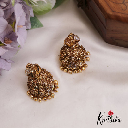 Premium Antique Nagas Lakshmi Motifs Pendant Set With Golden Bead Drops PS270