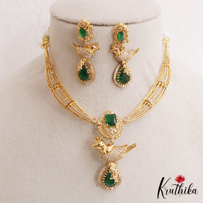 Beautiful Peacock Motifs CZ Victorian Hasli Necklace NC3058 (Available In 2 Colors)