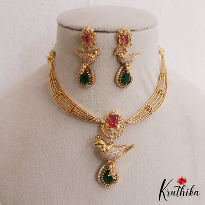 Beautiful Peacock Motifs CZ Victorian Hasli Necklace NC3058 (Available In 2 Colors)
