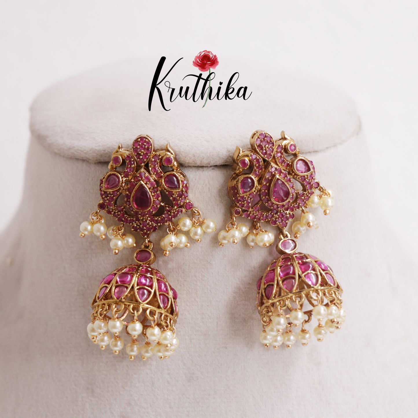 Beautiful Pink Peacock Jhumkas E743 (Available in 2 Colours)