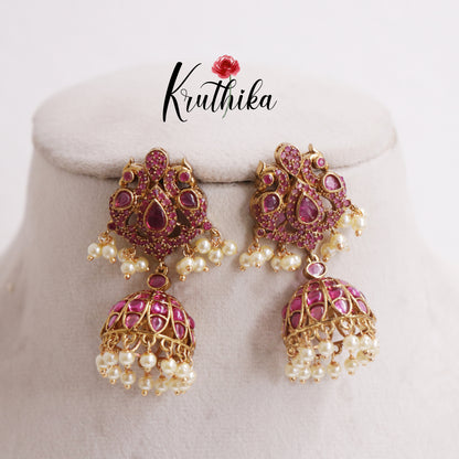 Beautiful Pink Peacock Jhumkas E743 (Available in 2 Colours)