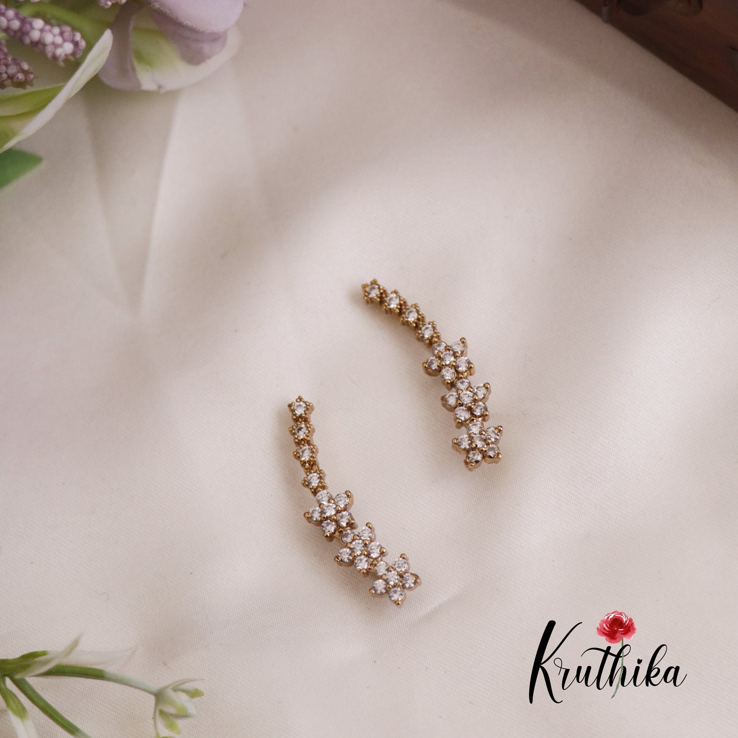 Trendy Dainty AD Stones Ear Climbers / Ear cuffs E726