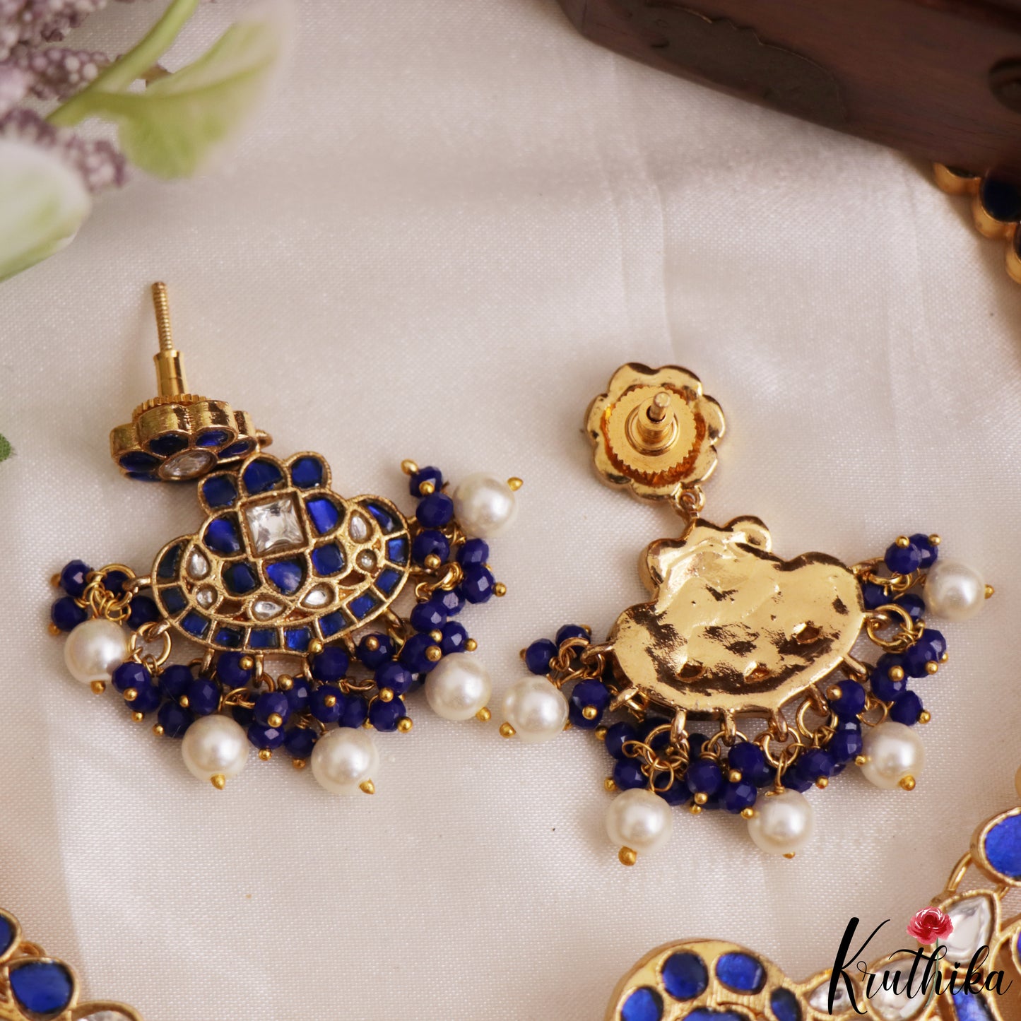 Gorgeous Peacock Floral Motifs Jadau Necklace With Pearl Bead Drops NC3192