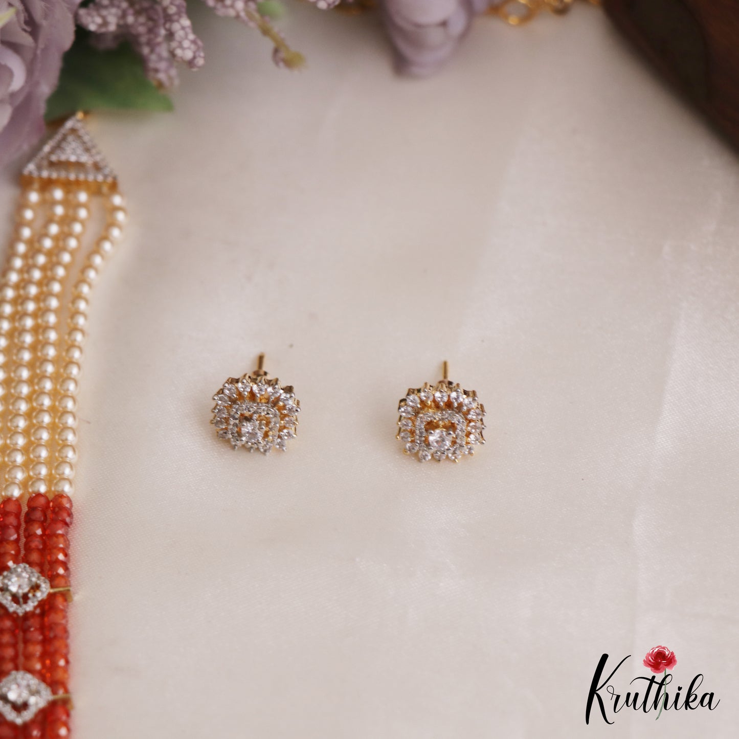 Trendy Multi Layered Crystal & Pearl Haaram With Floral Accents LH2129 (Available In 4 Colors)
