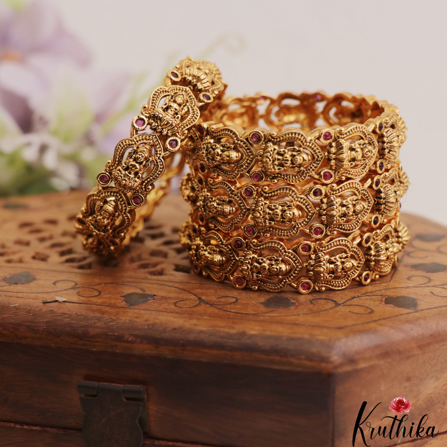 Premium Antique Lakshmi Motifs Kids Temple Bangles B547 (Set Of 4 Bangles)