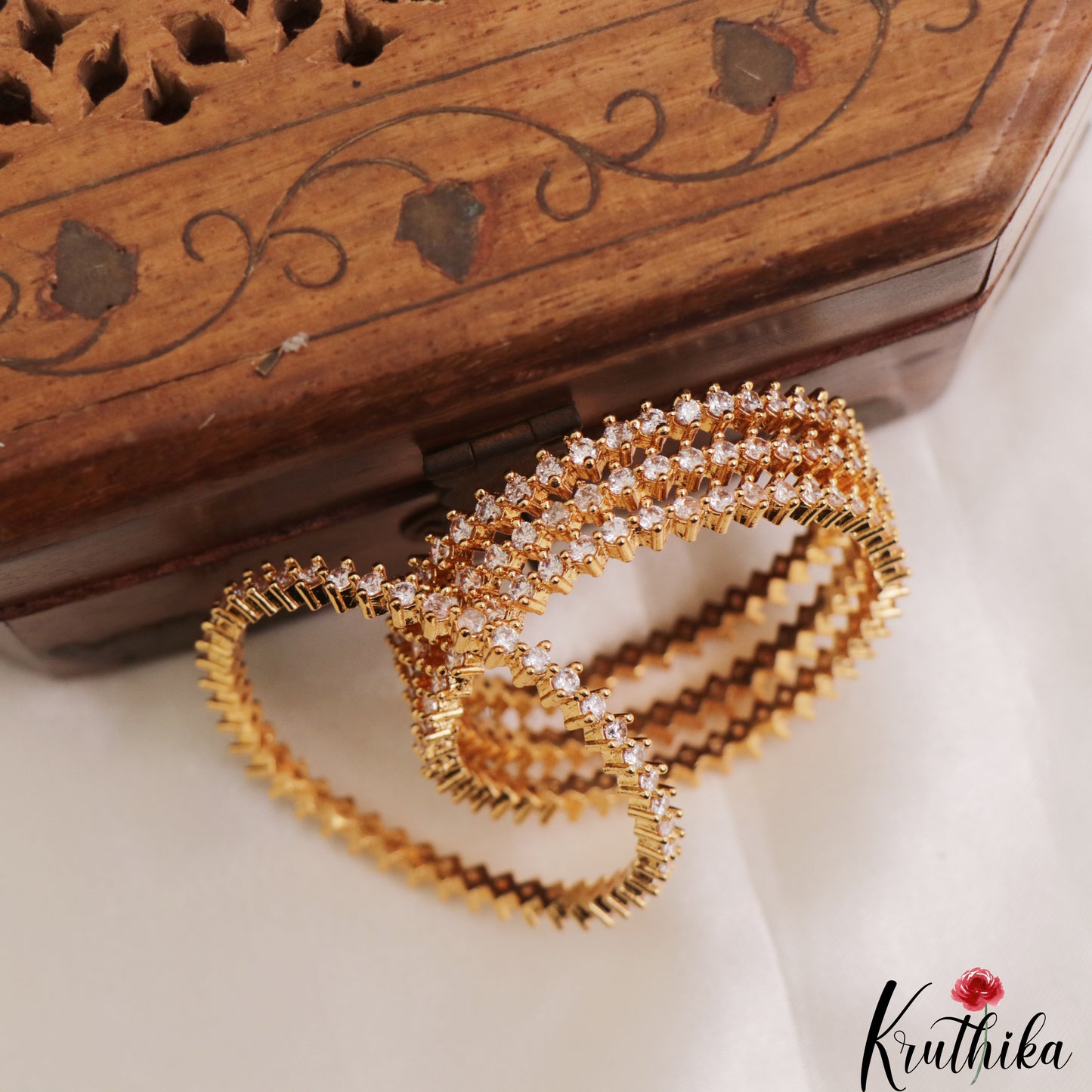 Sparkling Gold-Tone Kids CZ Bangles B546 (Set Of 4 Bangles)
