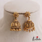 Beautiful Antique Floral Lakshmi Motifs Jhumkas With Golden Bead Drops E1166 (Available In 2 Colors)