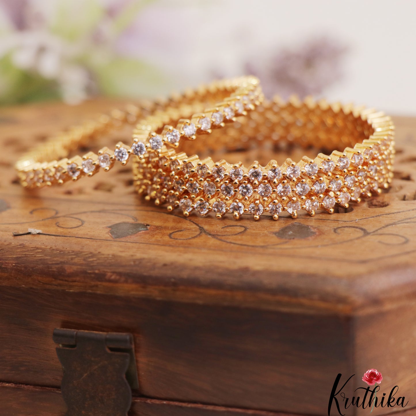 Sparkling Gold-Tone Kids CZ Bangles B546 (Set Of 4 Bangles)