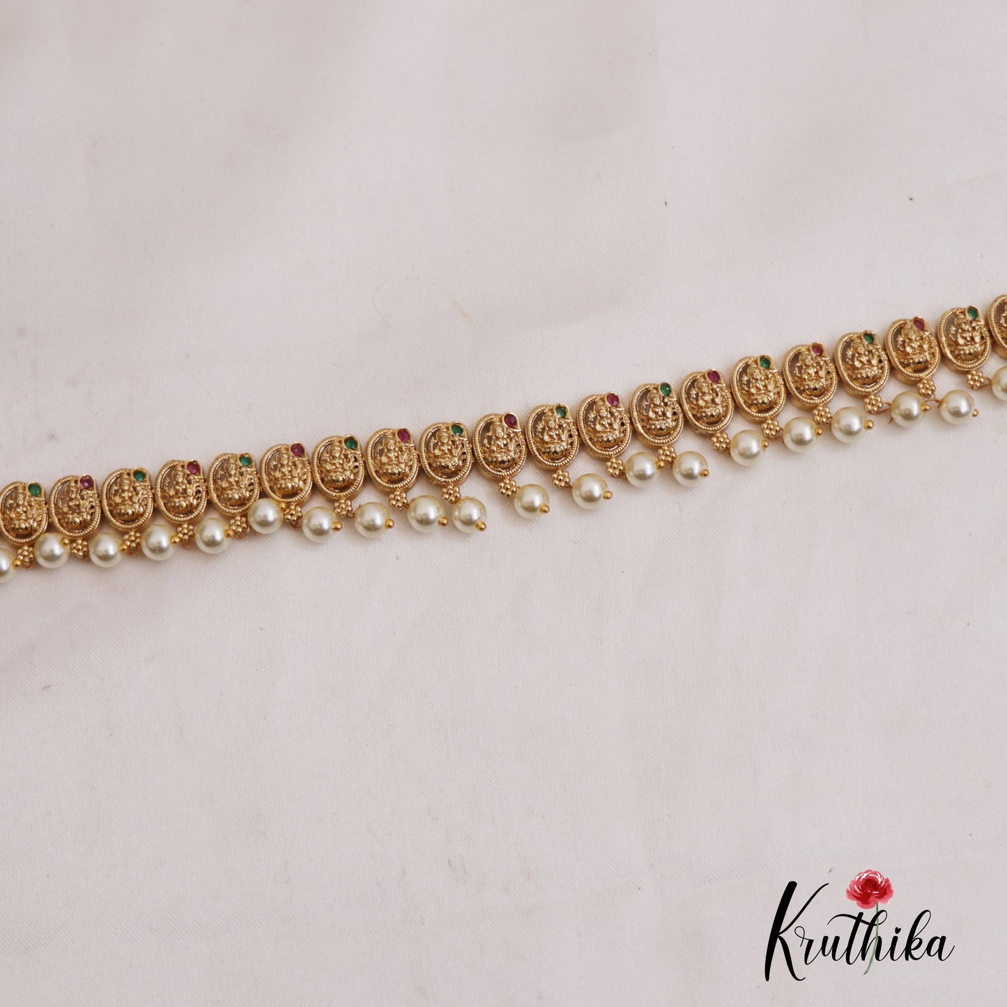 Coin Lakshmi Motifs Hip Chain With Pearl Drops V332