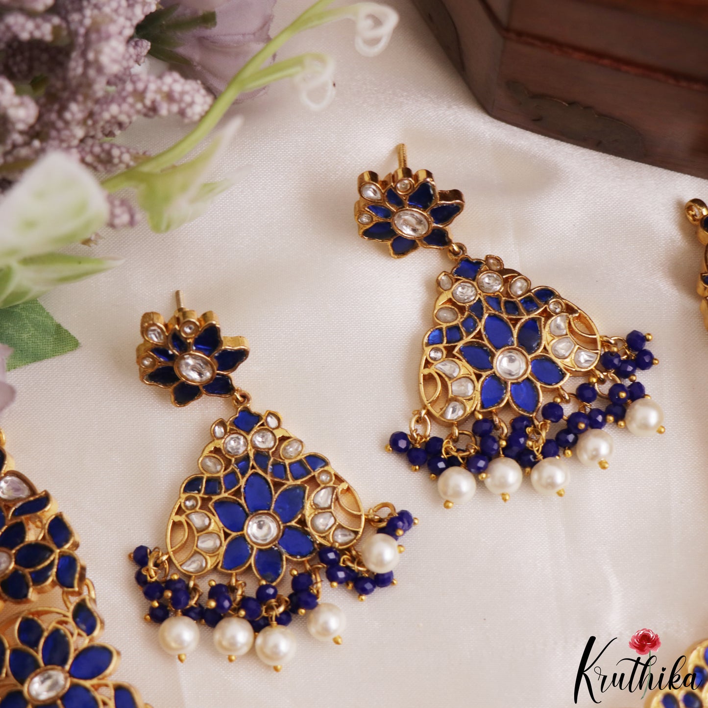 Gorgeous Peacock Floral Motifs Jadau Necklace With Pearl Bead Drops NC3238
