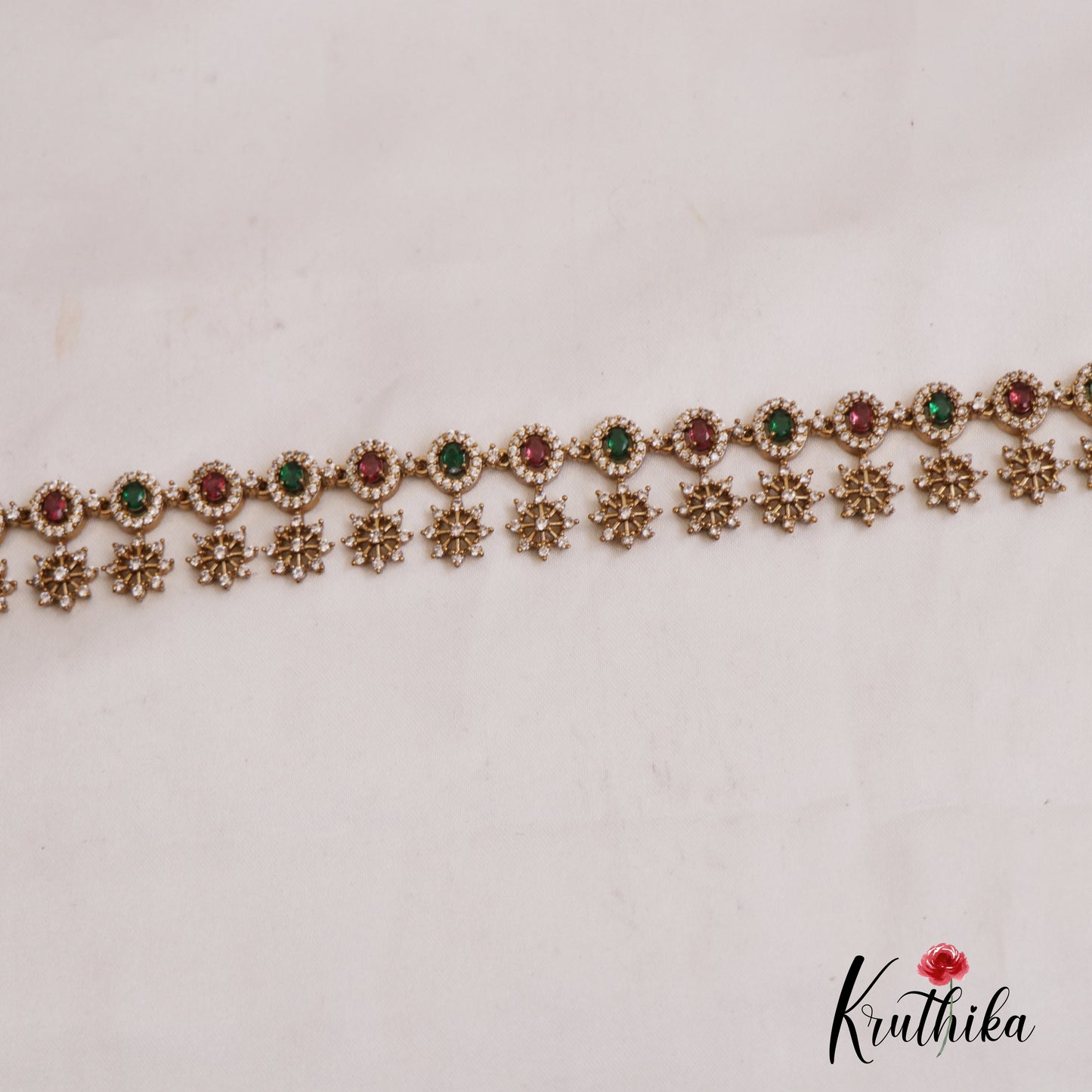 Sparkling Floral Motifs AD Hip Chain V333