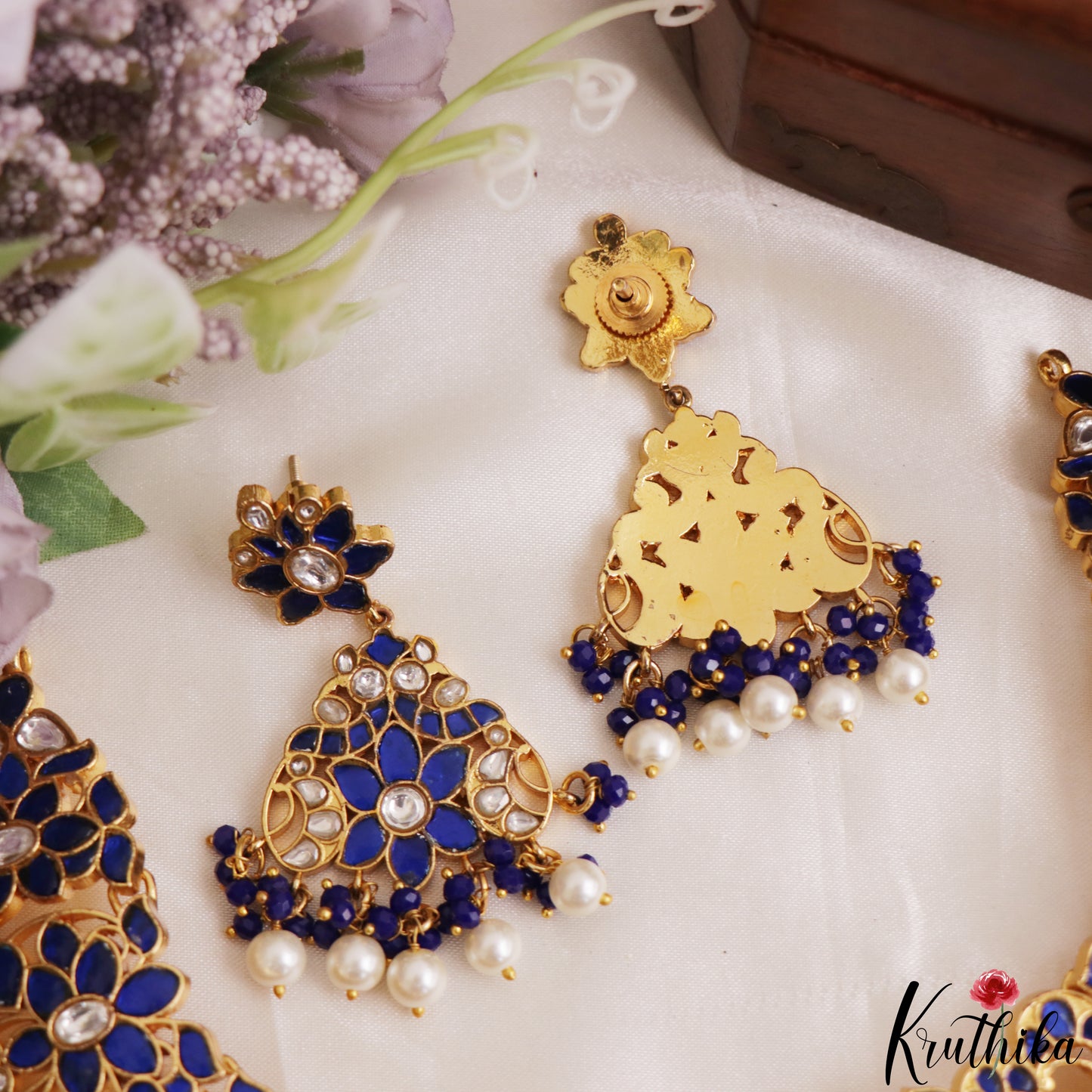 Gorgeous Peacock Floral Motifs Jadau Necklace With Pearl Bead Drops NC3238