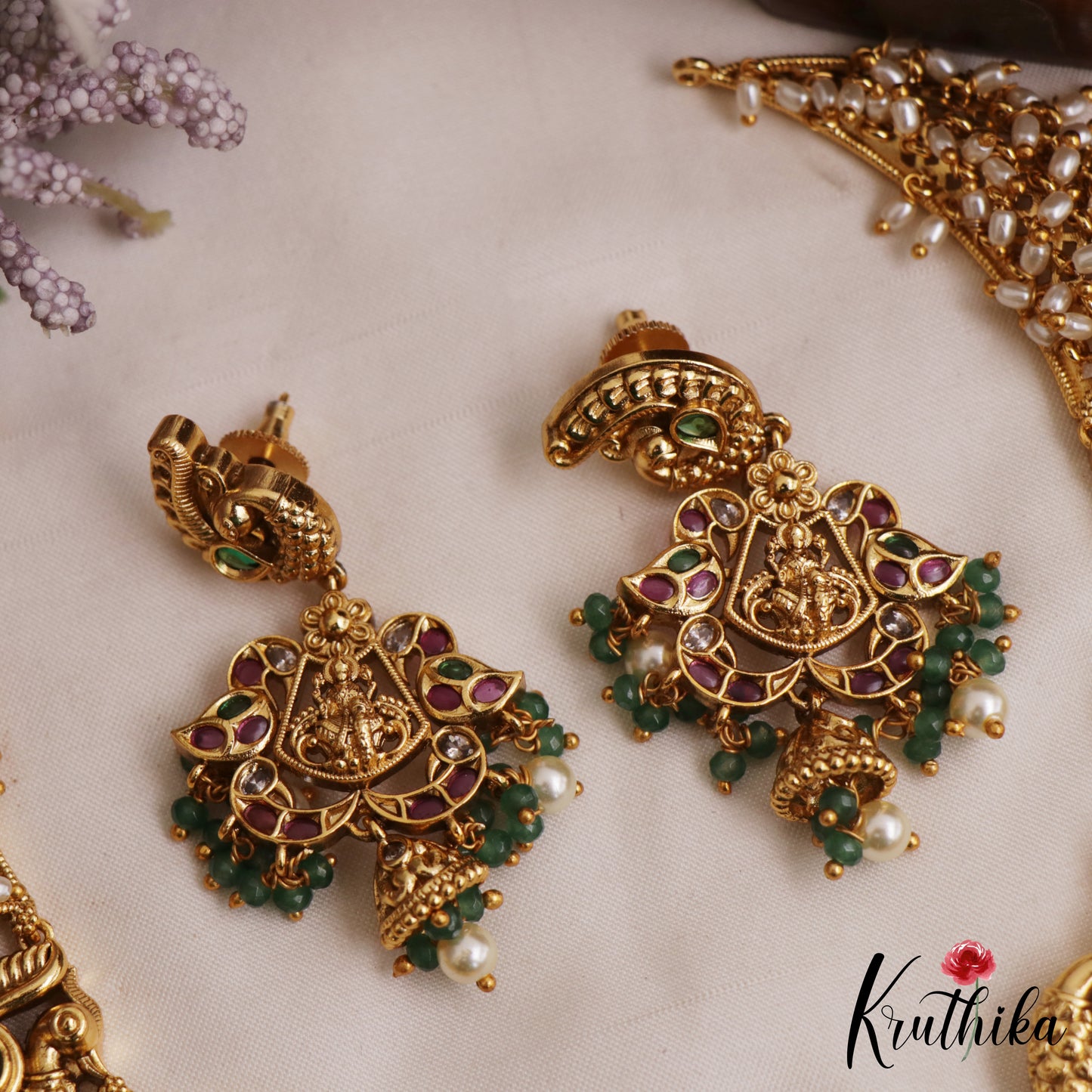 Gorgeous Antique  Nagas Lakshmi Peacock Motifs Temple Necklace NC3059 (Available In 2 Colors)