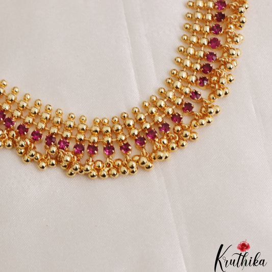 Beautiful Gold-Tone Kemp Stone Choker With Golden Bead Drops NC3094