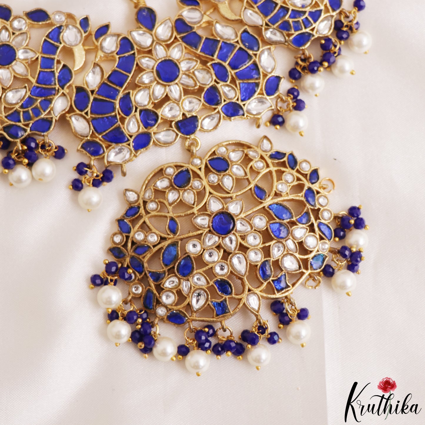Stunning Peacock Floral Motifs Jadau Necklace With Pearl Bead Drops NC3191 (Available In 3 Colors)