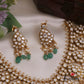 Gorgeous Teardrop Motifs Polki Choker With Green Bead Drops NC2684
