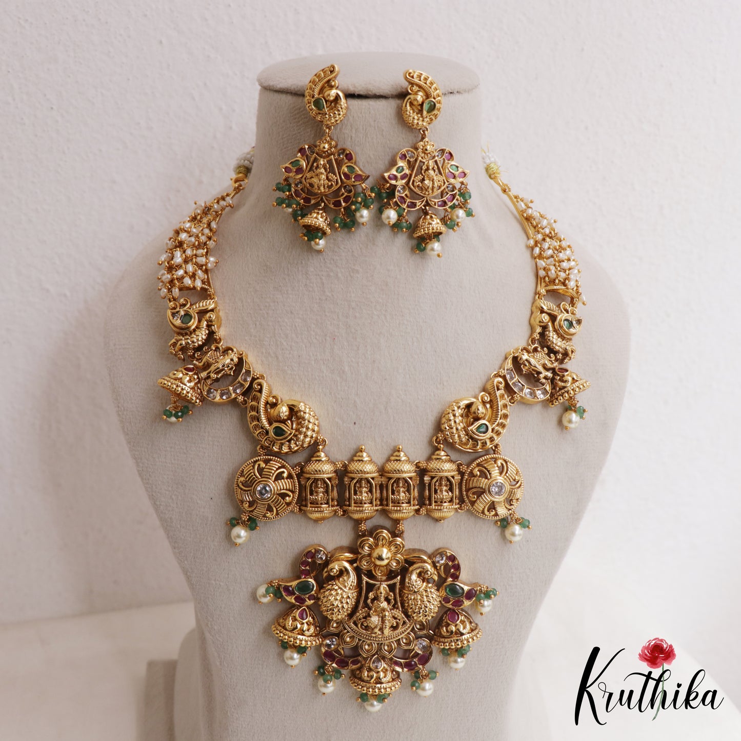 Gorgeous Antique  Nagas Lakshmi Peacock Motifs Temple Necklace NC3059 (Available In 2 Colors)