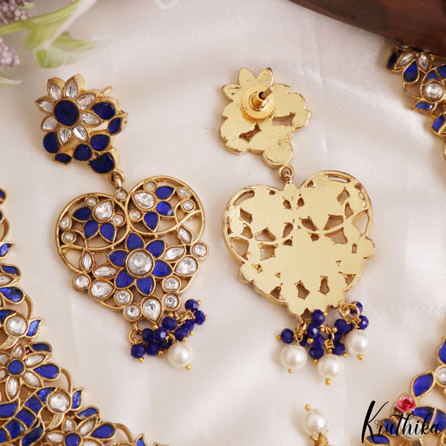 Stunning Peacock Floral Motifs Jadau Necklace With Pearl Bead Drops NC3191 (Available In 3 Colors)