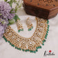 Gorgeous Teardrop Motifs Polki Choker With Green Bead Drops NC2684