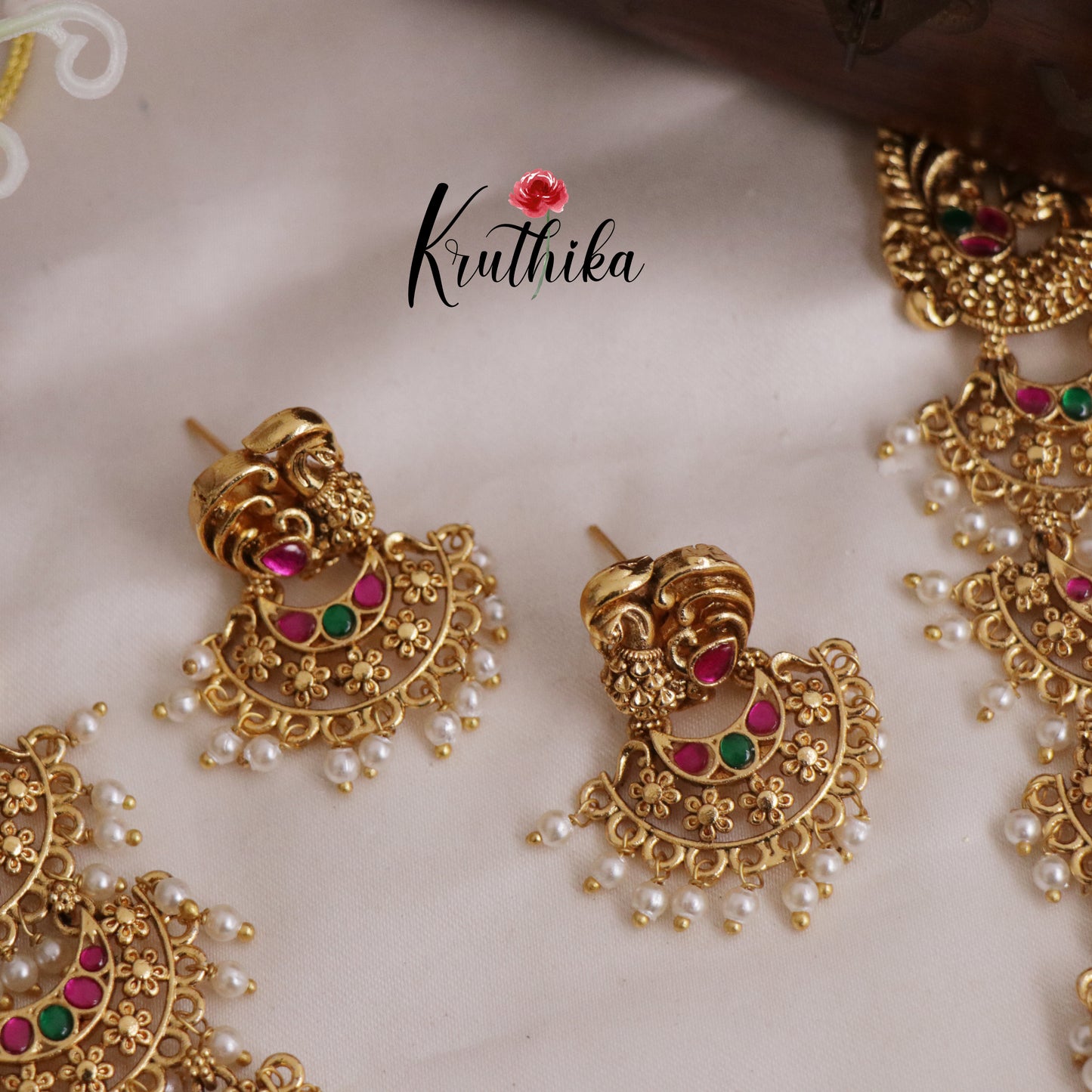 Premium Temple Lakshmi Jadau Haaram with Pastel Green Beads Drops LH1997