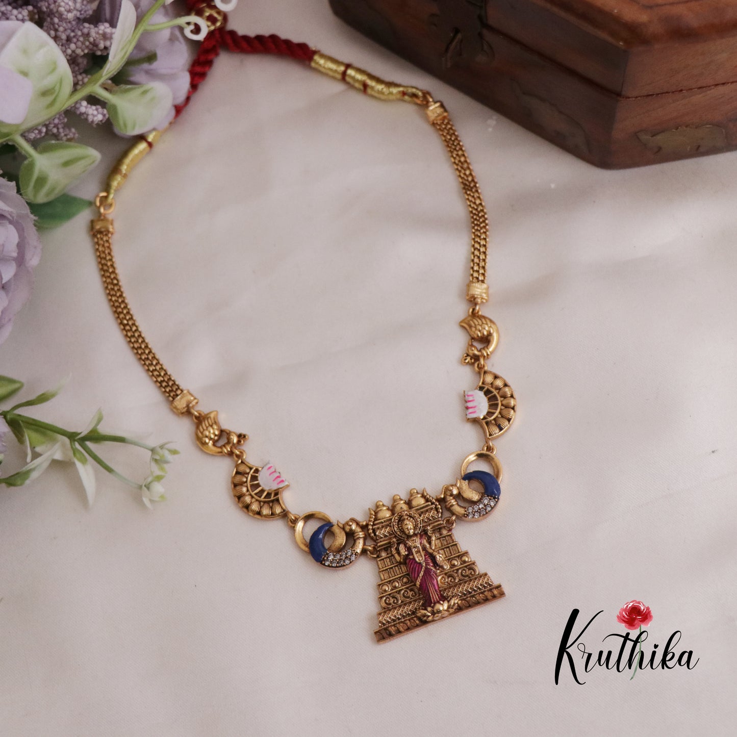 Gorgeous Temple Lakshmi Devi Peacock Pendant Necklace and Jhumka Earring Set NC2423