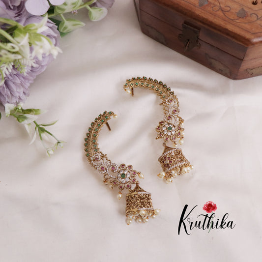 Trendy AD Floral Earcuff with Jhumkas E746