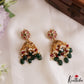 Elegant CZ Floral Motifs Kemp Jhumkas With Green Bead Drops E1200